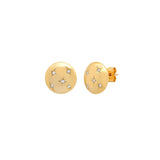Gold Button Earring Studs with Star Accents