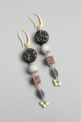Drop Earrings | Vintage Jet Glass and Mint Cluster