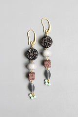 Drop Earrings | Vintage Jet Glass and Mint Cluster