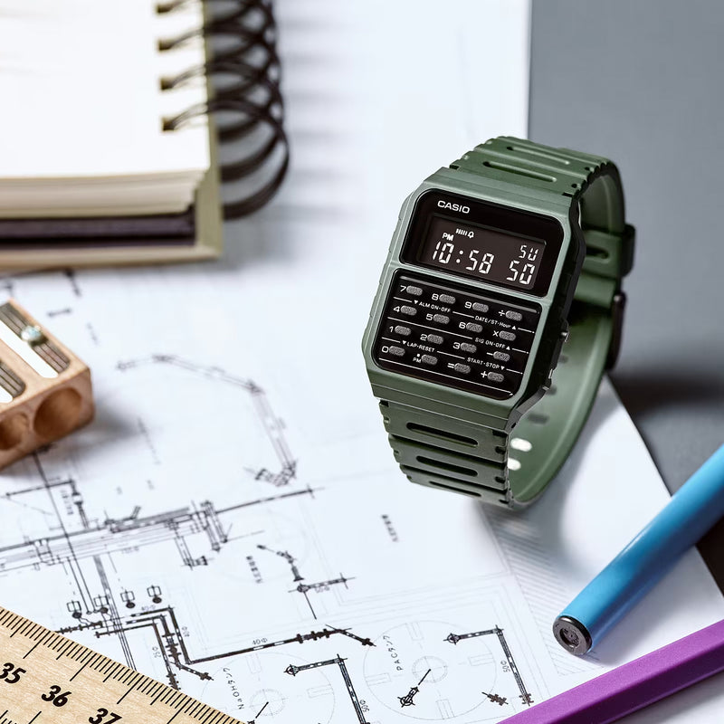 Casio 8 Digit Calculator Green Resin Band Watch