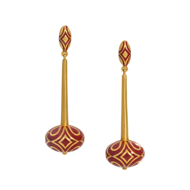 Gold and Red Enamel Earrings
