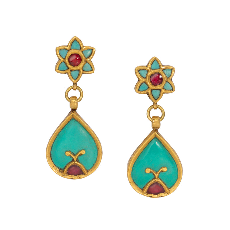 Vintage Turquoise and Ruby Earrings