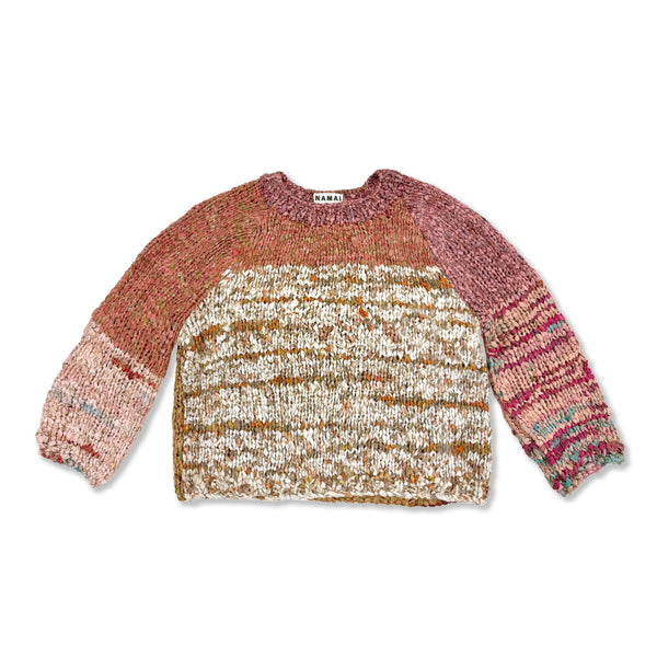 Vishnu Knitted Silk Roll Crewneck Sweater - Blush / Cream