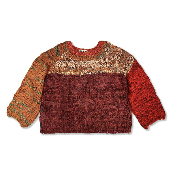 Vishnu Knitted Silk Roll Crewneck Sweater - Merlot / Crimson