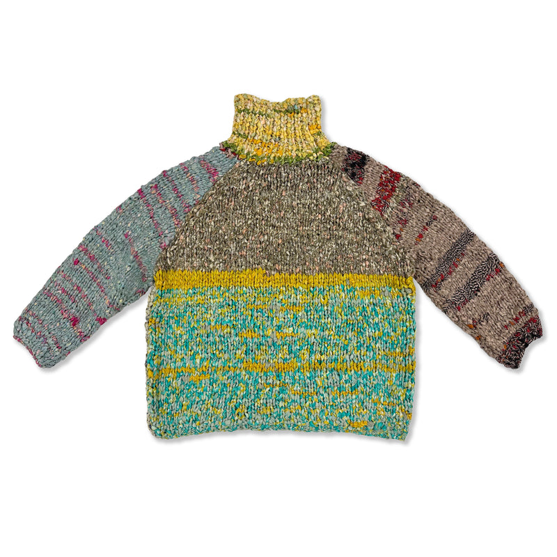 Vishnu Knitted Silk Roll Turtleneck Sweater - Citron / Turquoise