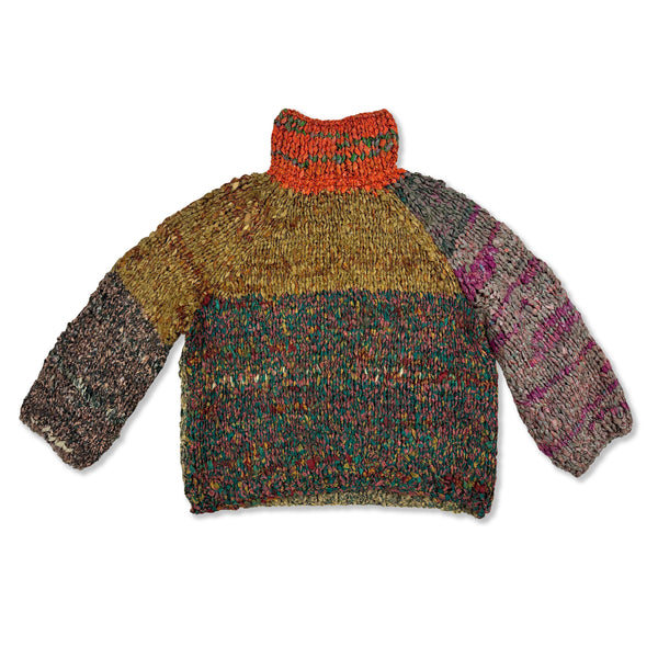 Vishnu Knitted Silk Roll Turtleneck Sweater - Sunset / Grass