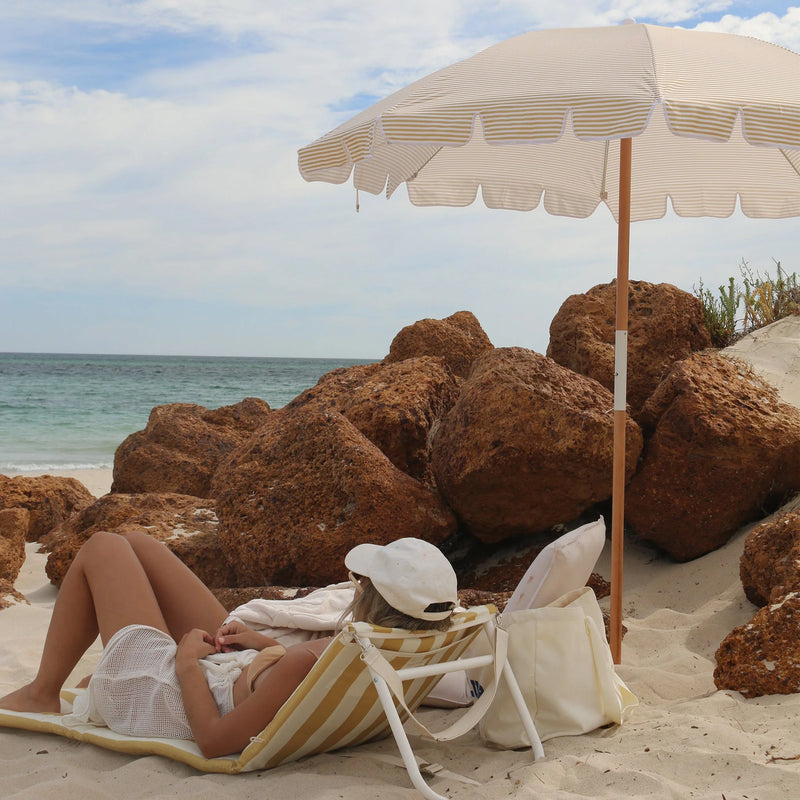 Reclining Beach Chair - Golden Mustard Stripe