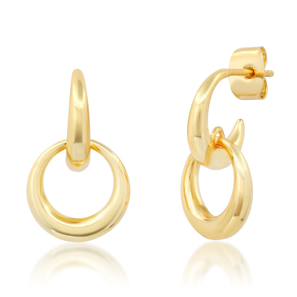 Gold Curved Huggie Earrings with Gold Ring