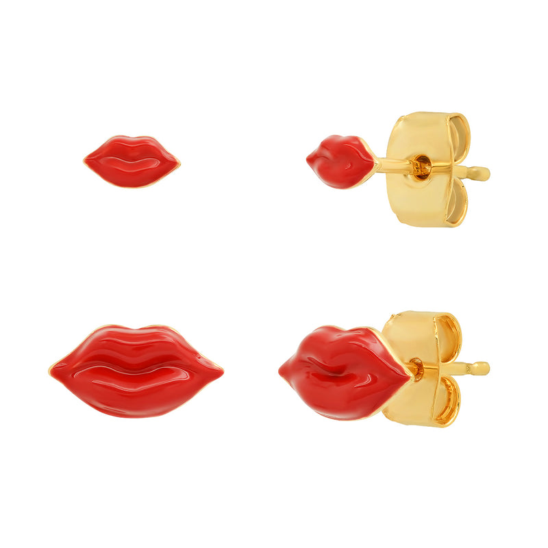 Red Enamel Lip Studs - Set of 2