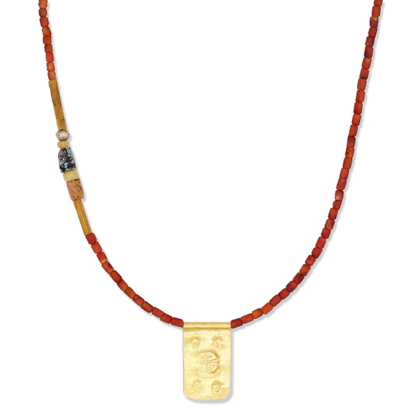 Antique Red Agate with Rectangle Talisman Necklace