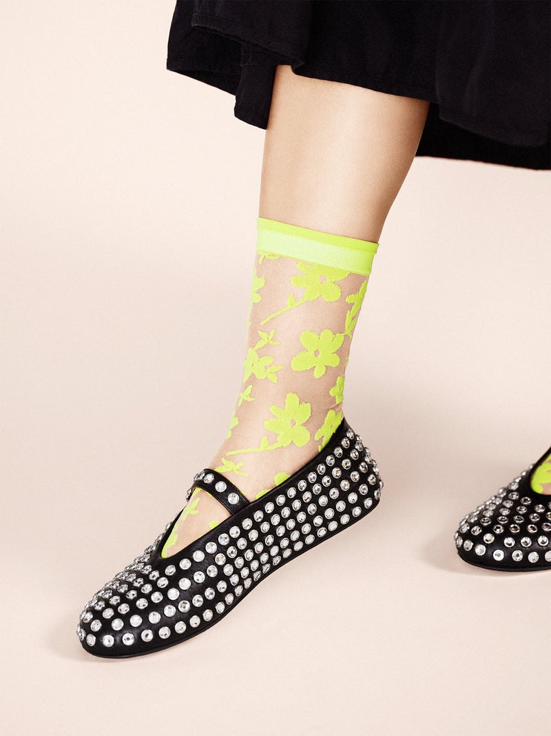 Bobo Sheer Crew Socks - Tennis Green