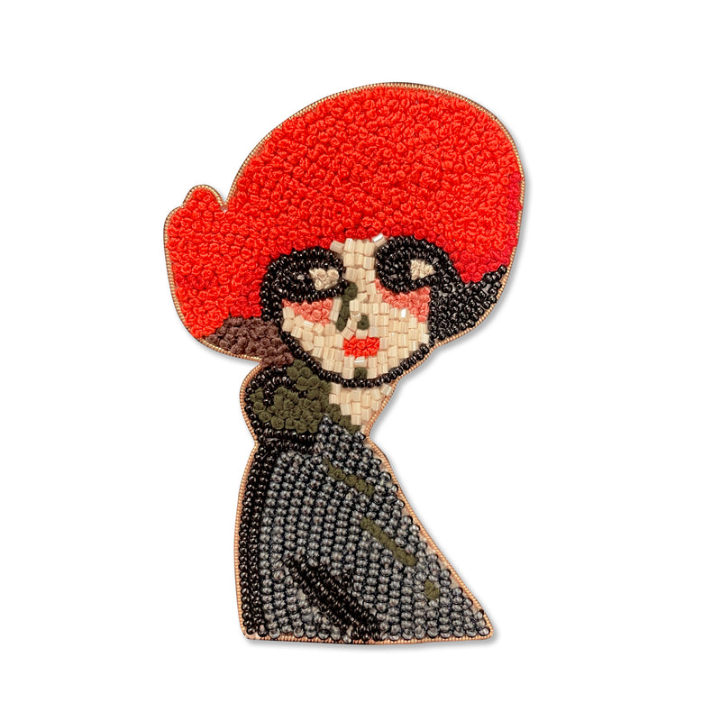 Girl with Red Hat Beaded Brooch