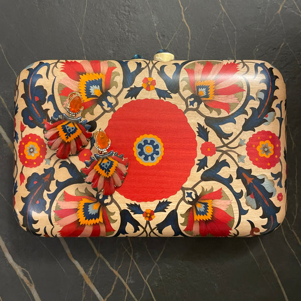 Marquetry Clutch with London Topaz