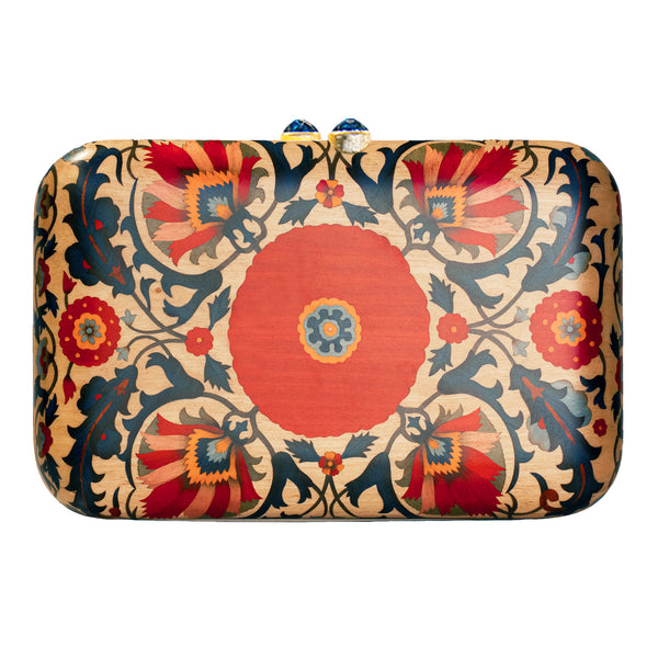Marquetry Clutch with London Topaz