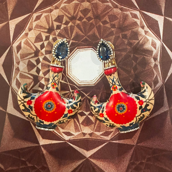Marquetry Earrings with Diamond and Kyanite