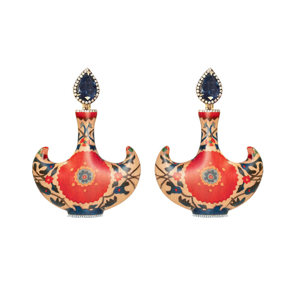 Marquetry Earrings with Diamond and Kyanite