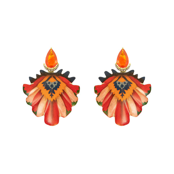 Marquetry Earrings with Diamond and Fire Opal