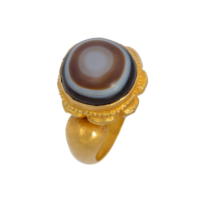 Vintage Banded Agate and Gold Ring