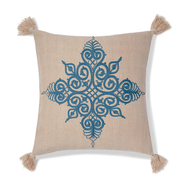 Malaika Linens Embroidered Scrolling Vines Motif Pillow