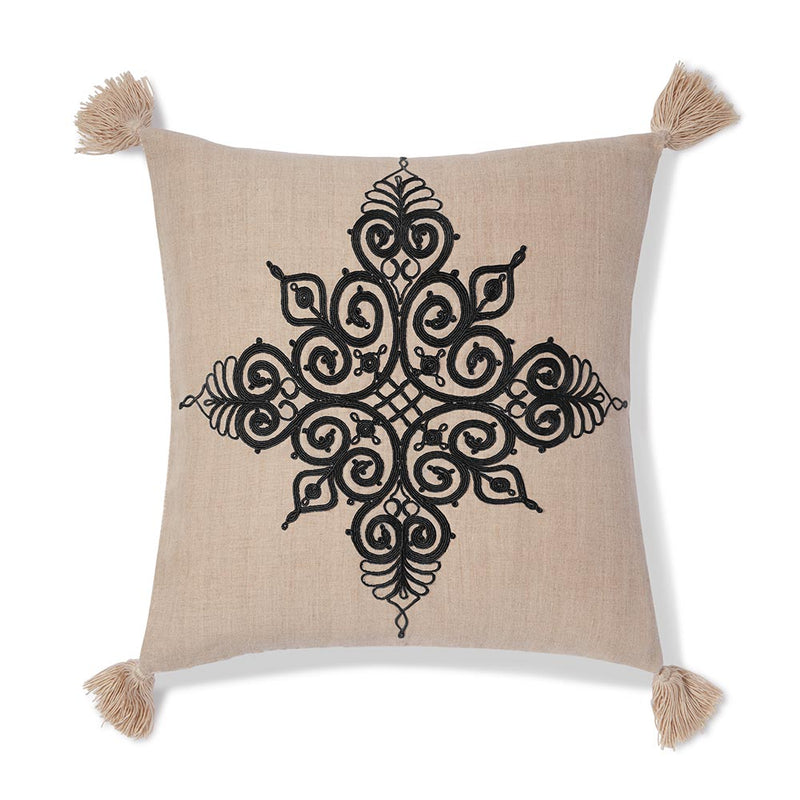 Malaika Linens Embroidered Scrolling Vines Motif Pillow